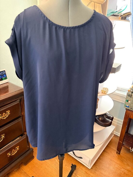 New York & Company Tops - NY&C Navy Sheer Blouse XL Smart Casual Office Minimalist Core Classic City Chic
